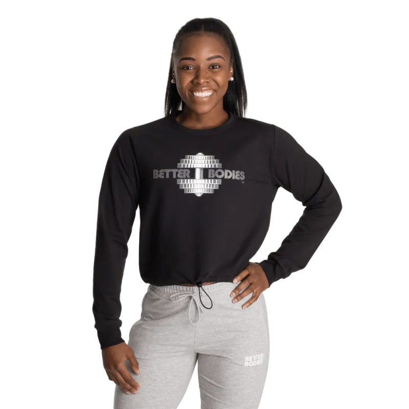 Better Bodies Empire Crop Print Crew, svart genser 