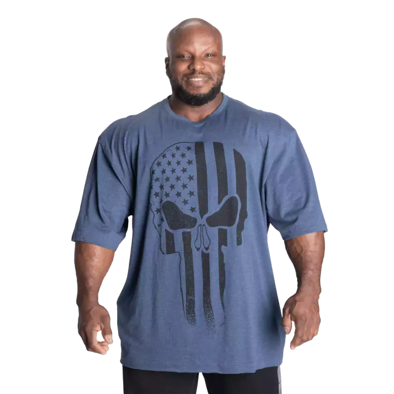 Better Bodies Skull Union Iron Tee, blå t-skjorte